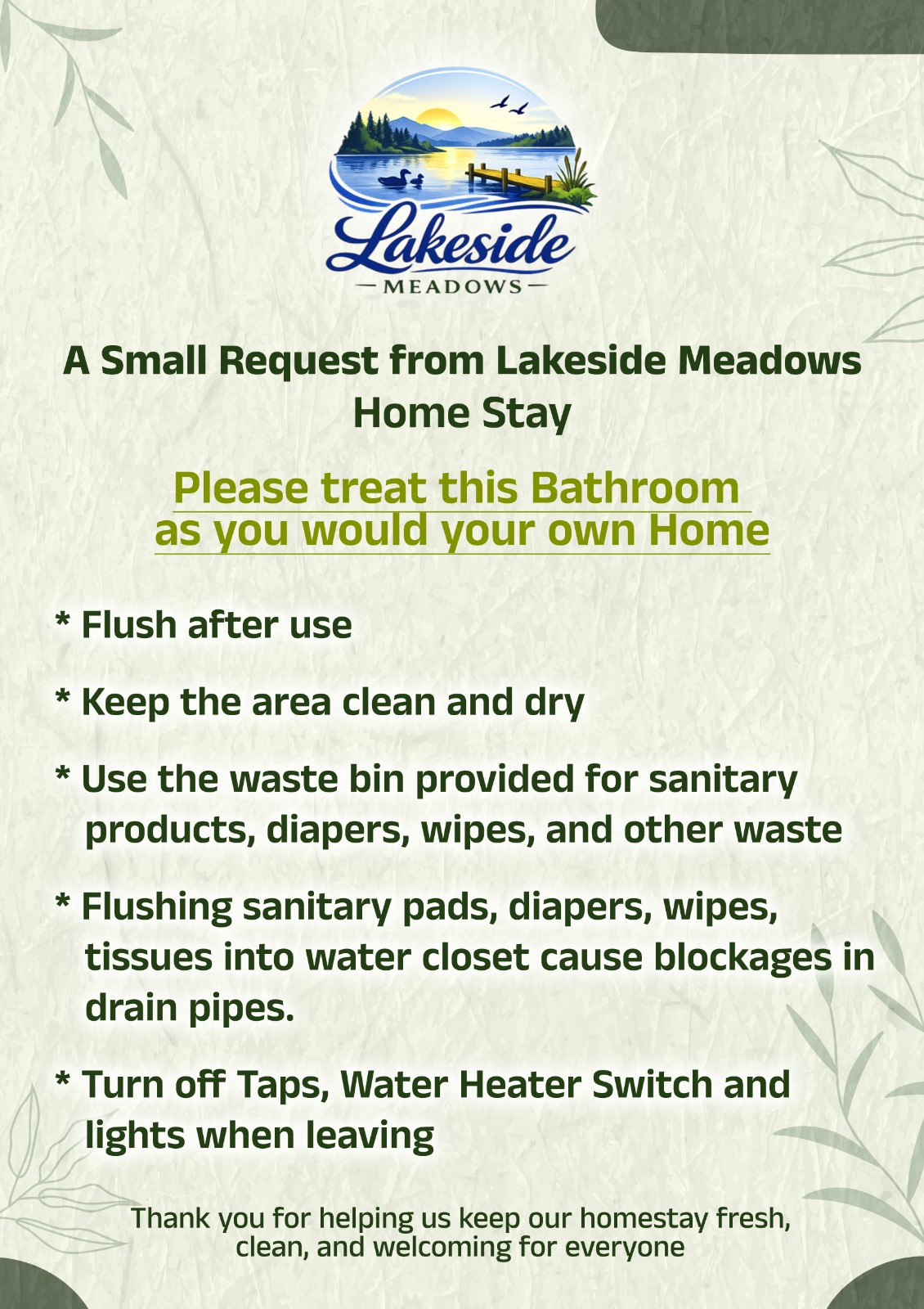 Lakeside Meadows Bathroom Rules